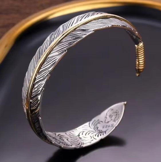 Vintage Feder Manschettenarmband Verstellbar