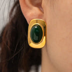 Vintage 18K Vergoldete Grüne Opal Oval Ohrringe