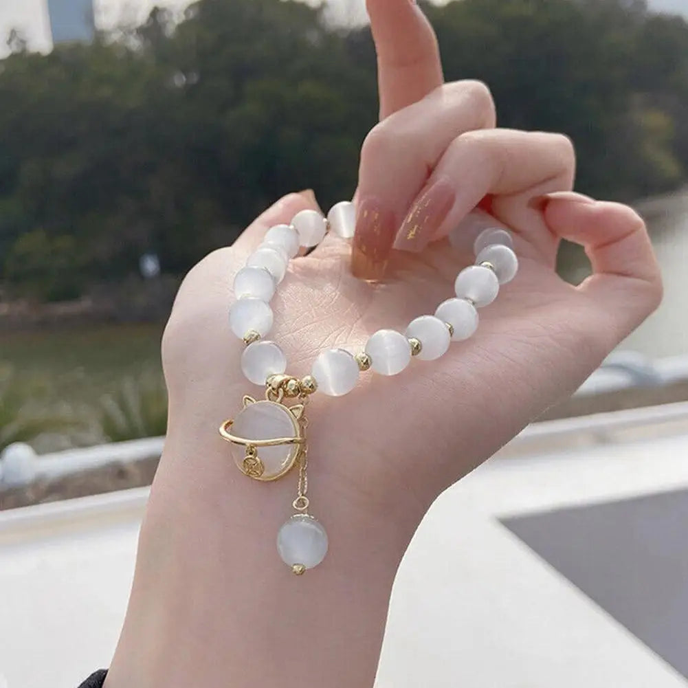 Perlenarmband mit Glückskatze Anhänger
