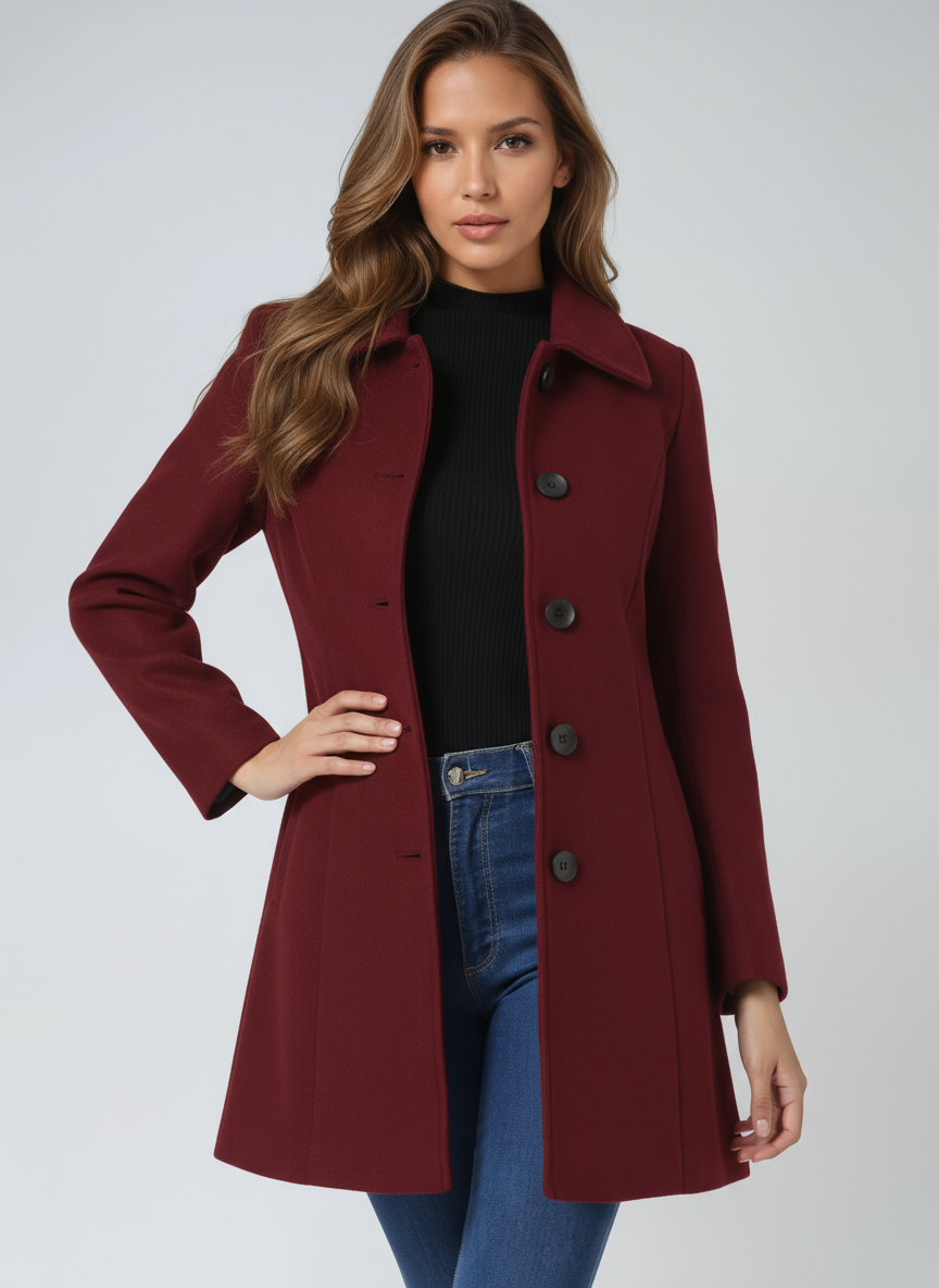 Maja | Damen Midi Mantel mit Reverskragen
