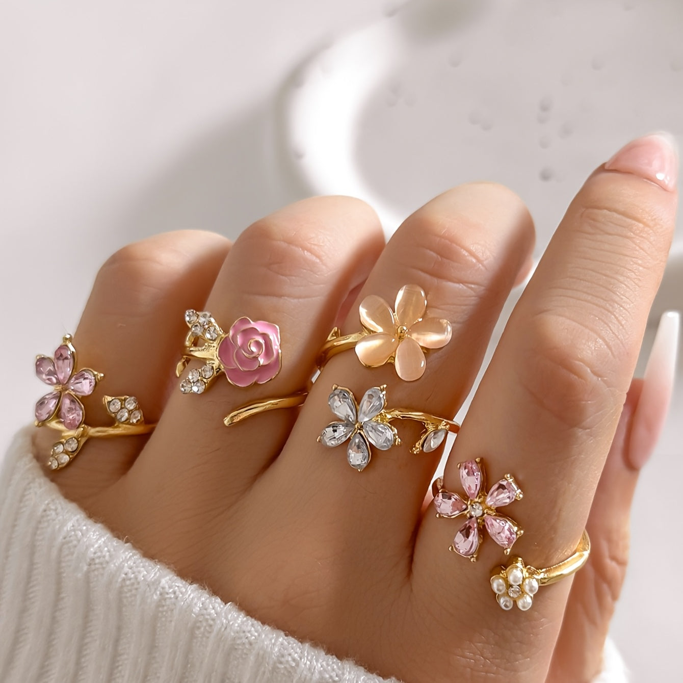 Legierter Strass Perlen Ring Set