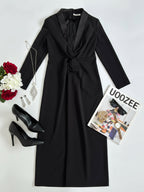 Herbst Maxikleid Damen mit tiefem V-Ausschnitt