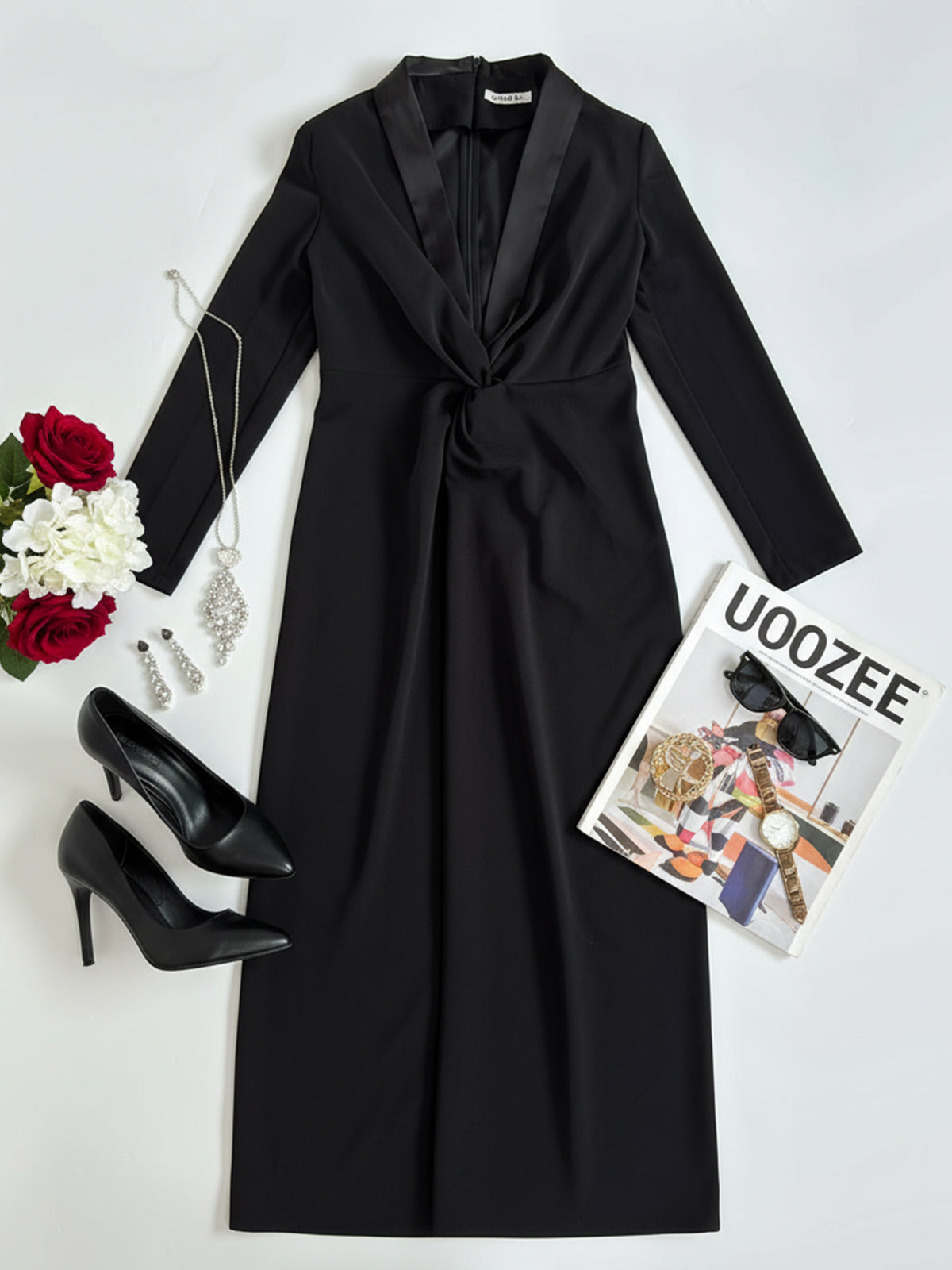 Herbst Maxikleid Damen mit tiefem V-Ausschnitt