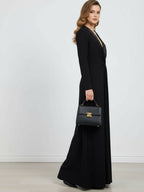 Herbst Maxikleid Damen mit tiefem V-Ausschnitt