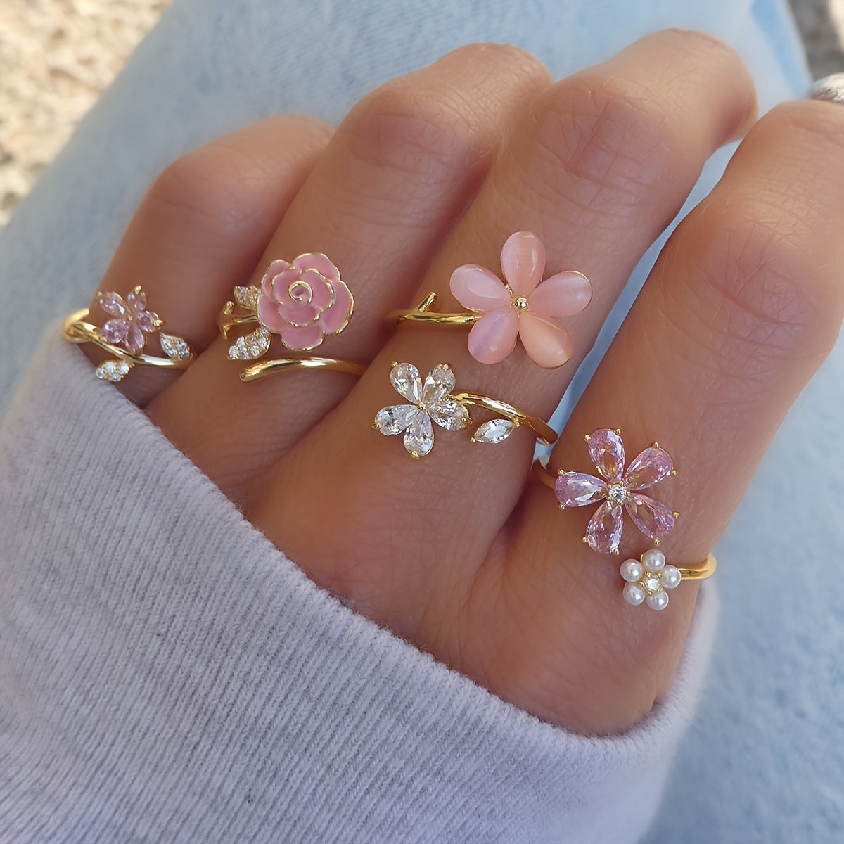 Legierter Strass Perlen Ring Set
