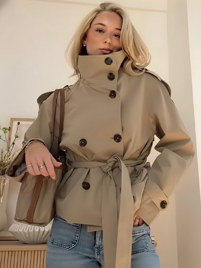 Damen Kurze Jacke mit Bindegürtel