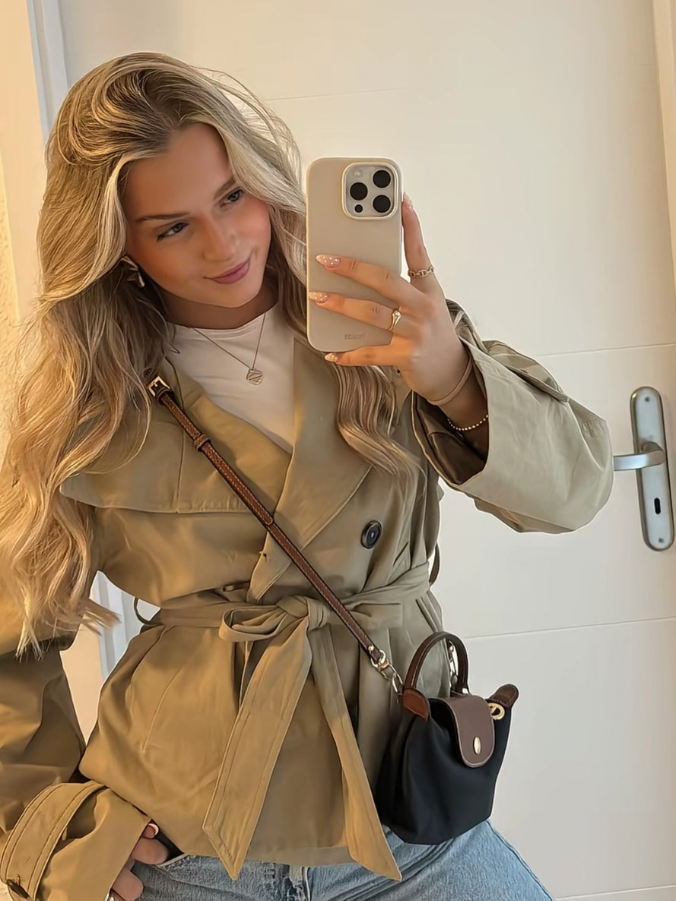 Damen Kurze Jacke mit Bindegürtel