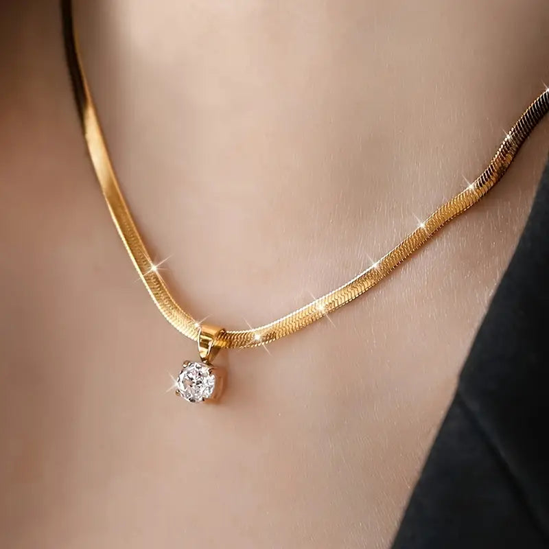 Elegante Goldene Strass Anhänger Halskette