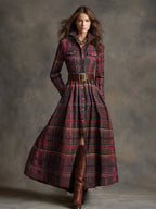 Herbst Maxikleid Damen mit Karomuster
