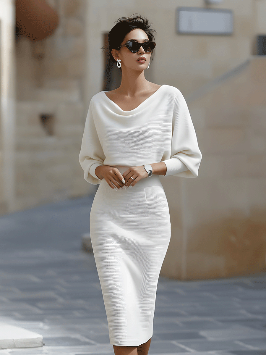 Lena | Midikleid Damen mit Fledermausärmeln