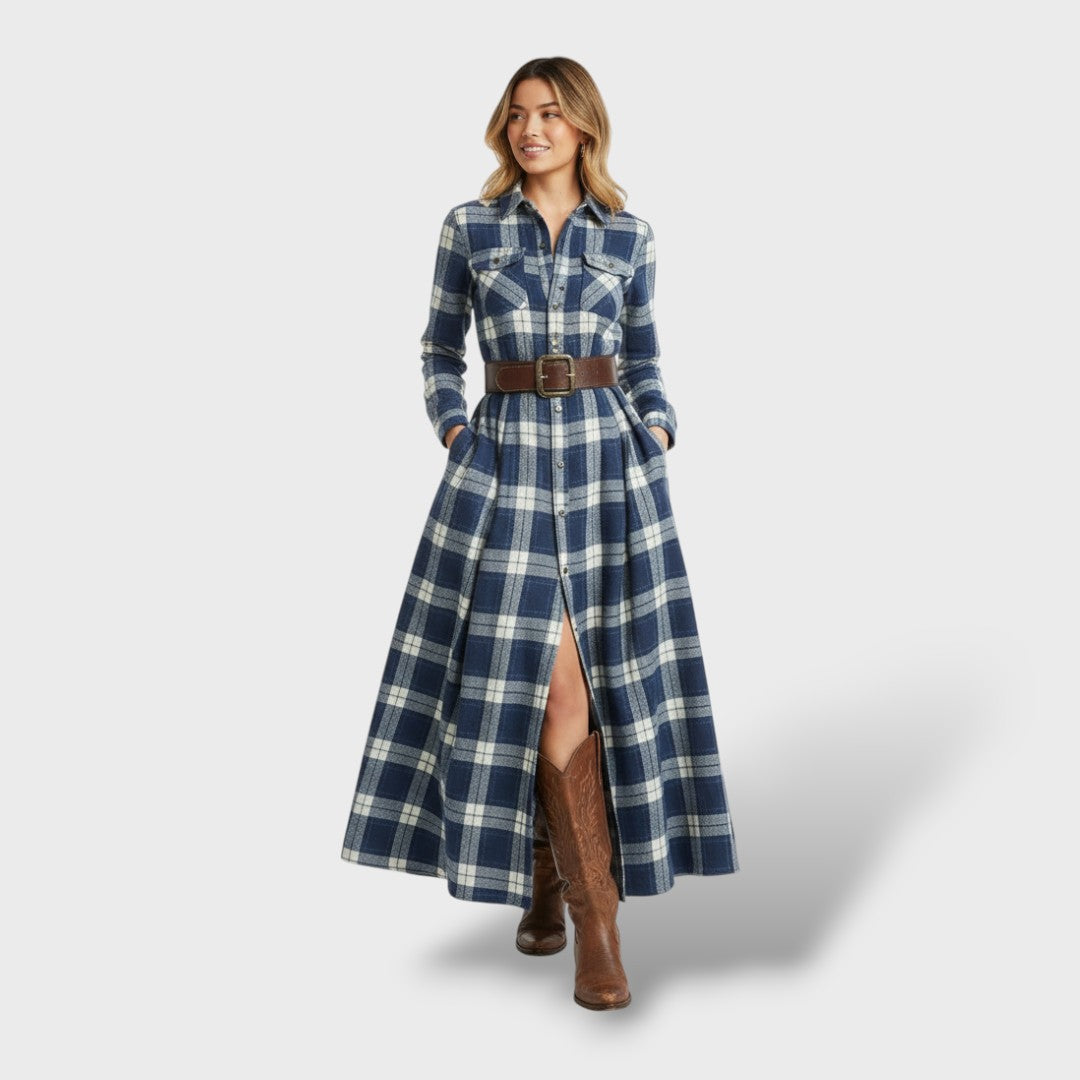 Damen Hemdblusenkleid mit Karomuster