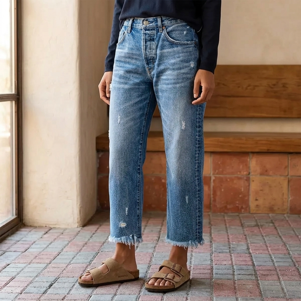 Mia | Straight Jeans Damen mit Fransensaum