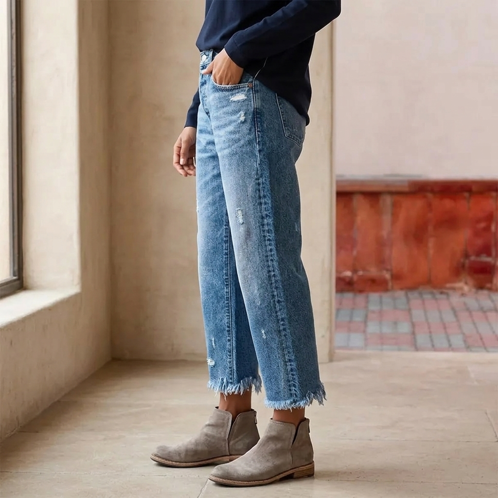 Mia | Straight Jeans Damen mit Fransensaum