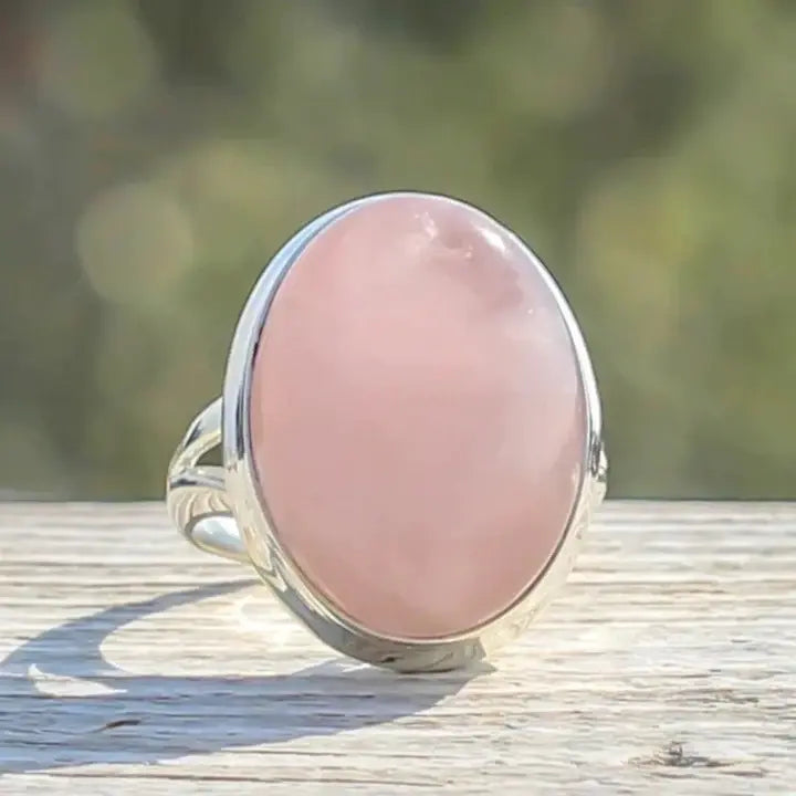 Vintage Rosenquarz Ring aus Sterlingsilber