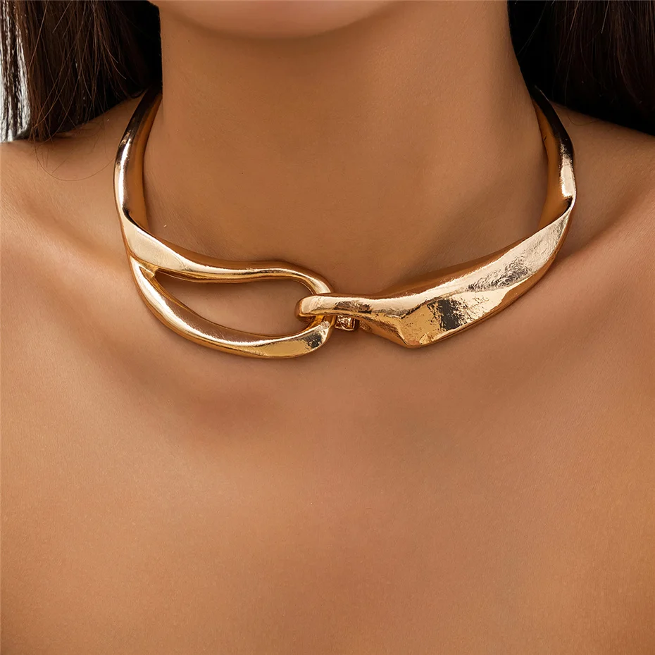 Markante Strukturierte Goldkette Choker Halskette