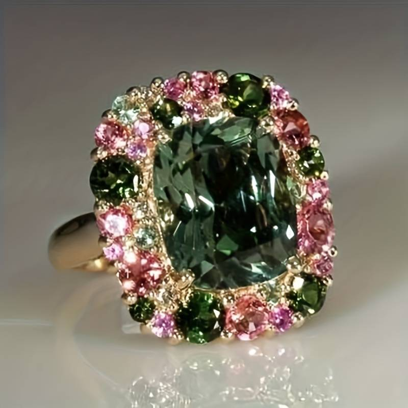 Vintage Grüner und Rosa Kristall Ring