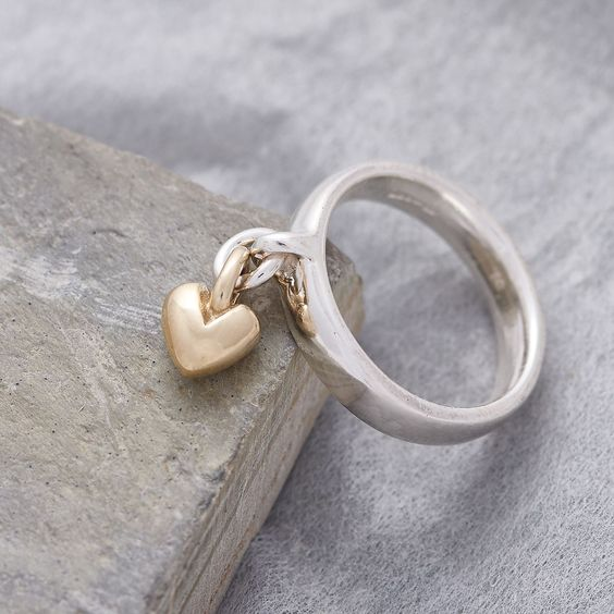 Vintage Hängendes Herz Silber Ring
