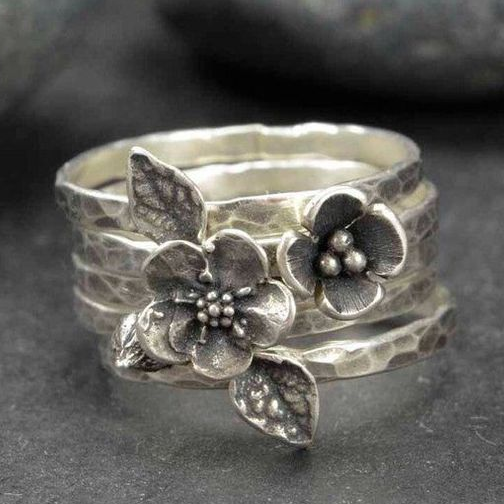 Vintage Blumen Silber Lagenring