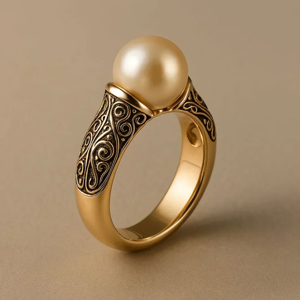 Vintage Perlenverzierter Goldring