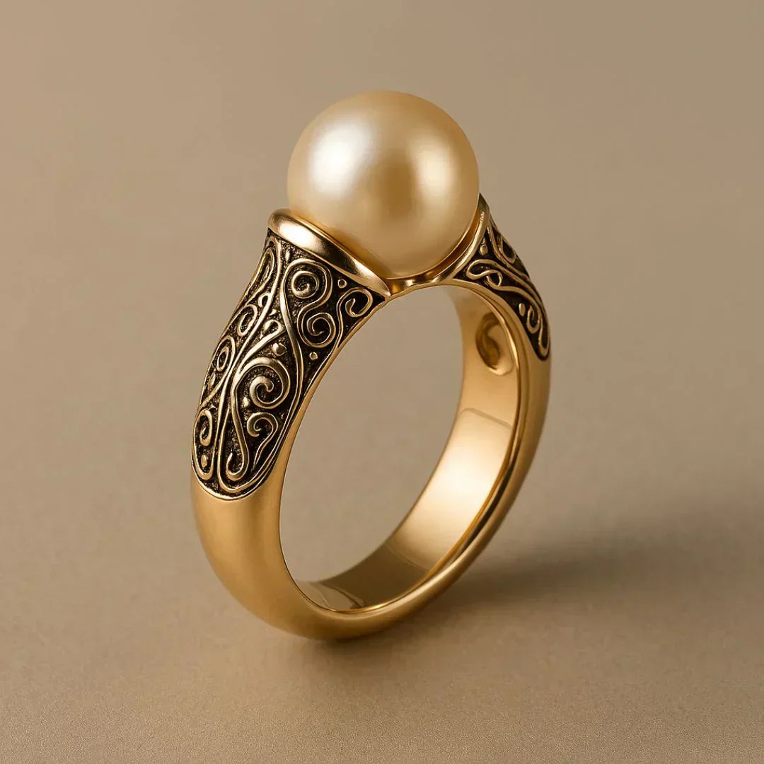 Vintage Perlenverzierter Goldring