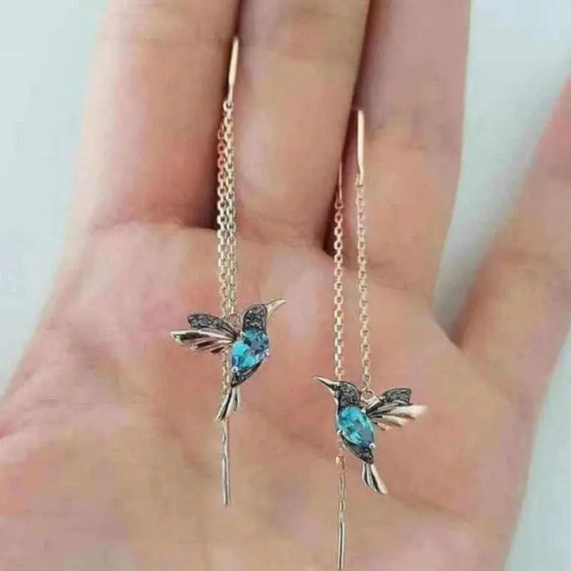 Goldene Kolibri Threader Ohrringe mit Kristallen