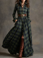 Herbst Maxikleid Damen mit Karomuster