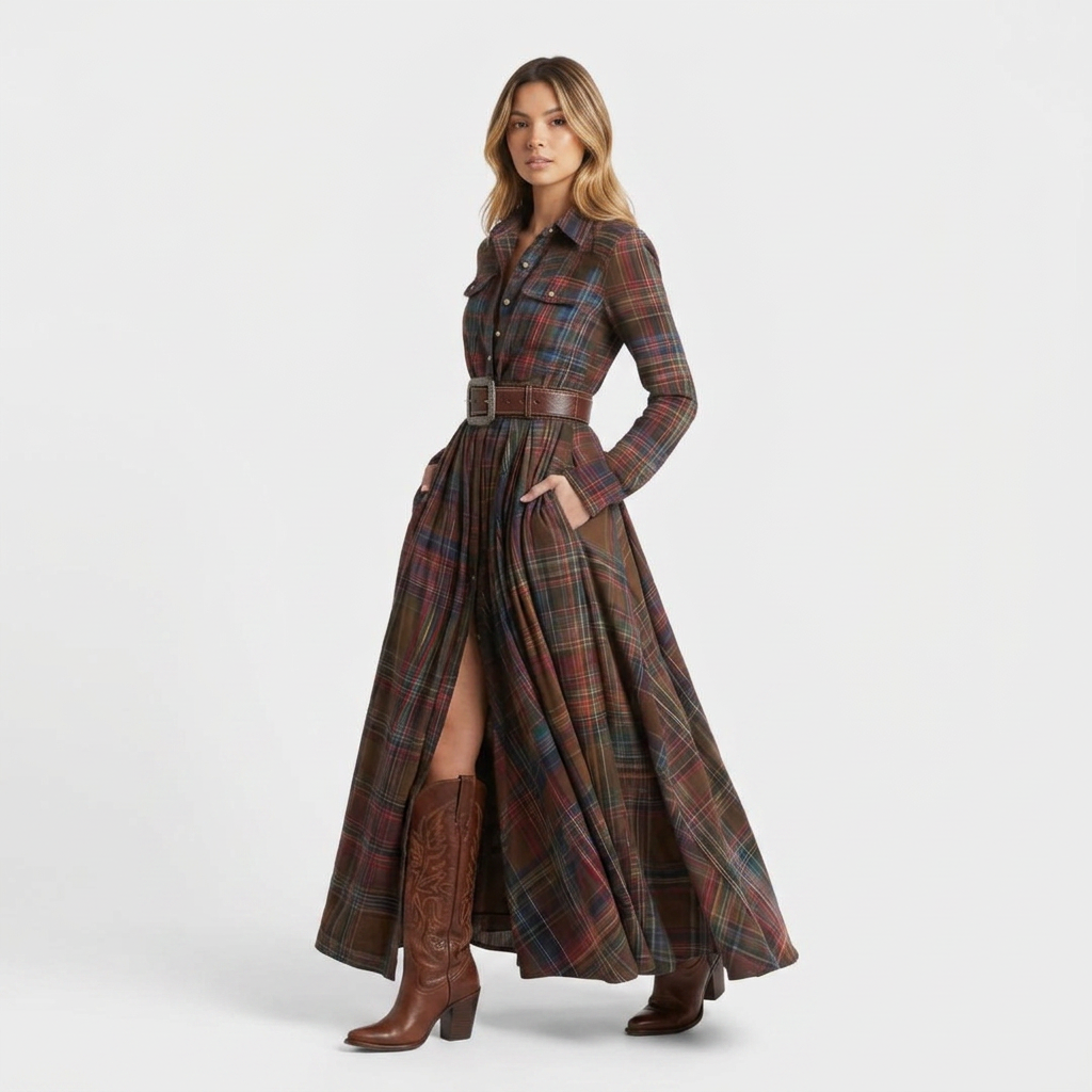 Damen Hemdblusenkleid mit Karomuster