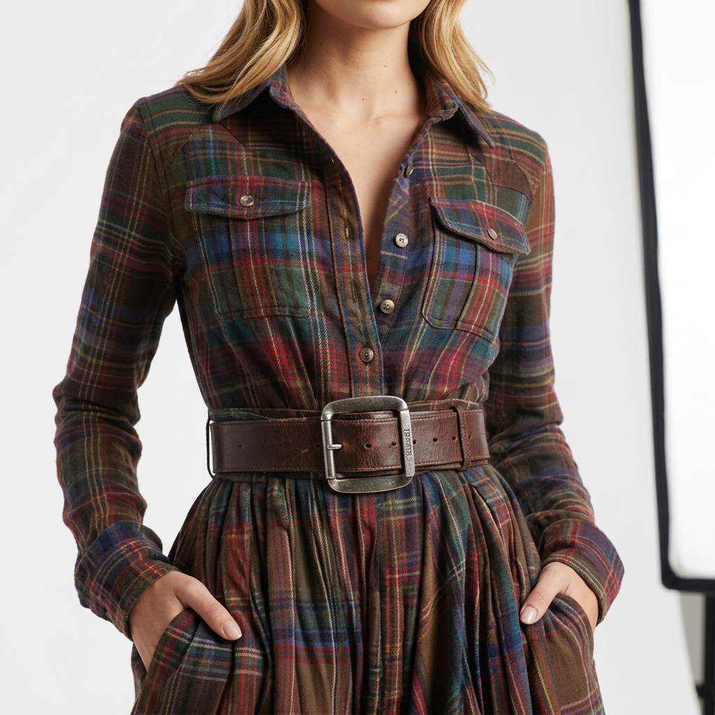 Damen Hemdblusenkleid mit Karomuster