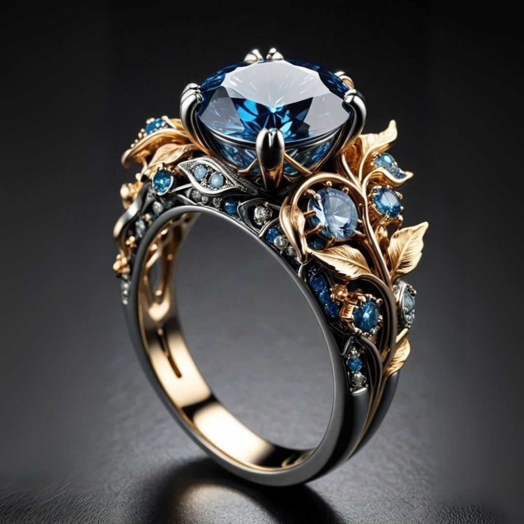 Blauer Kristallblumen Exotischer Ring