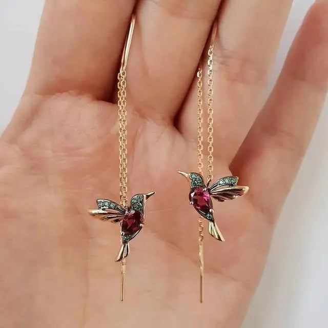 Goldene Kolibri Threader Ohrringe mit Kristallen