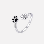Verstellbarer Silber Pfotenring Mit Zirkonia Und Emaille