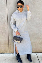 Weiches Hoodiekleid Damen mit Seitenschlitz