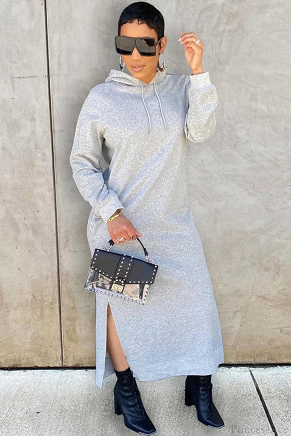 Weiches Hoodiekleid Damen mit Seitenschlitz
