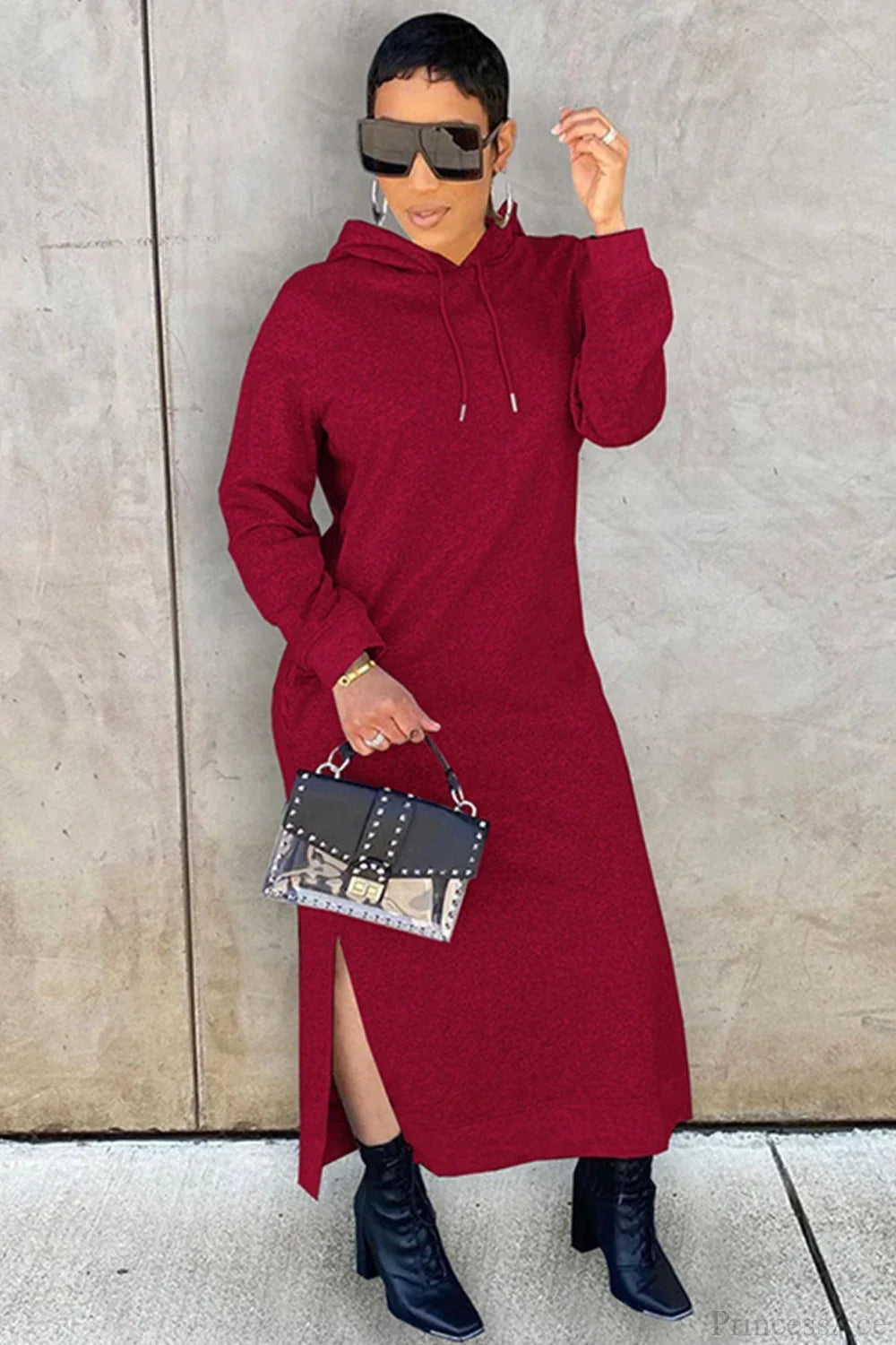 Weiches Hoodiekleid Damen mit Seitenschlitz