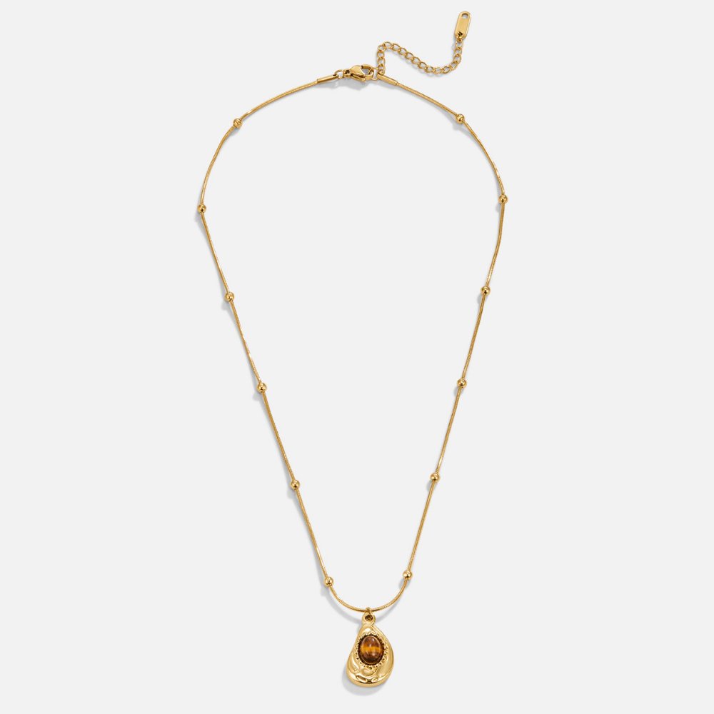 Elegante Gold Halskette mit Tigerauge Stein