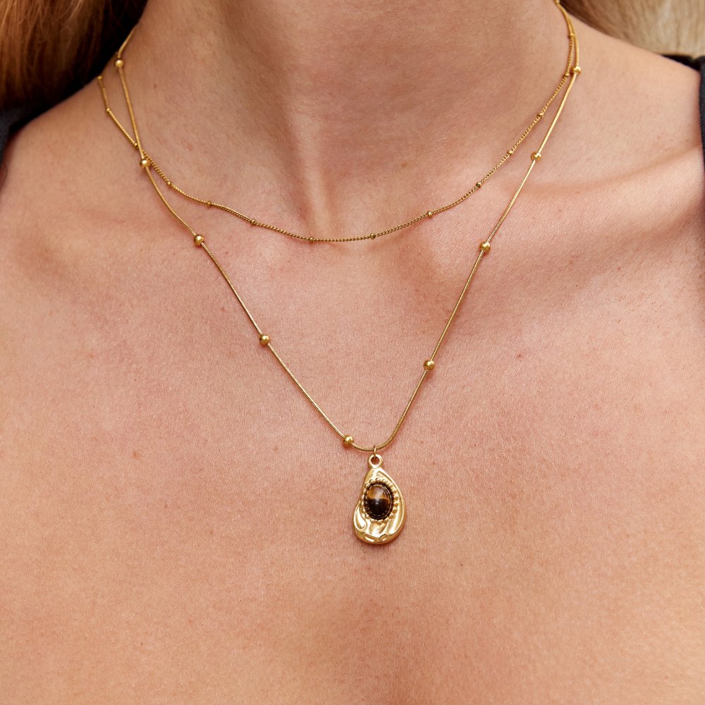 Elegante Gold Halskette mit Tigerauge Stein