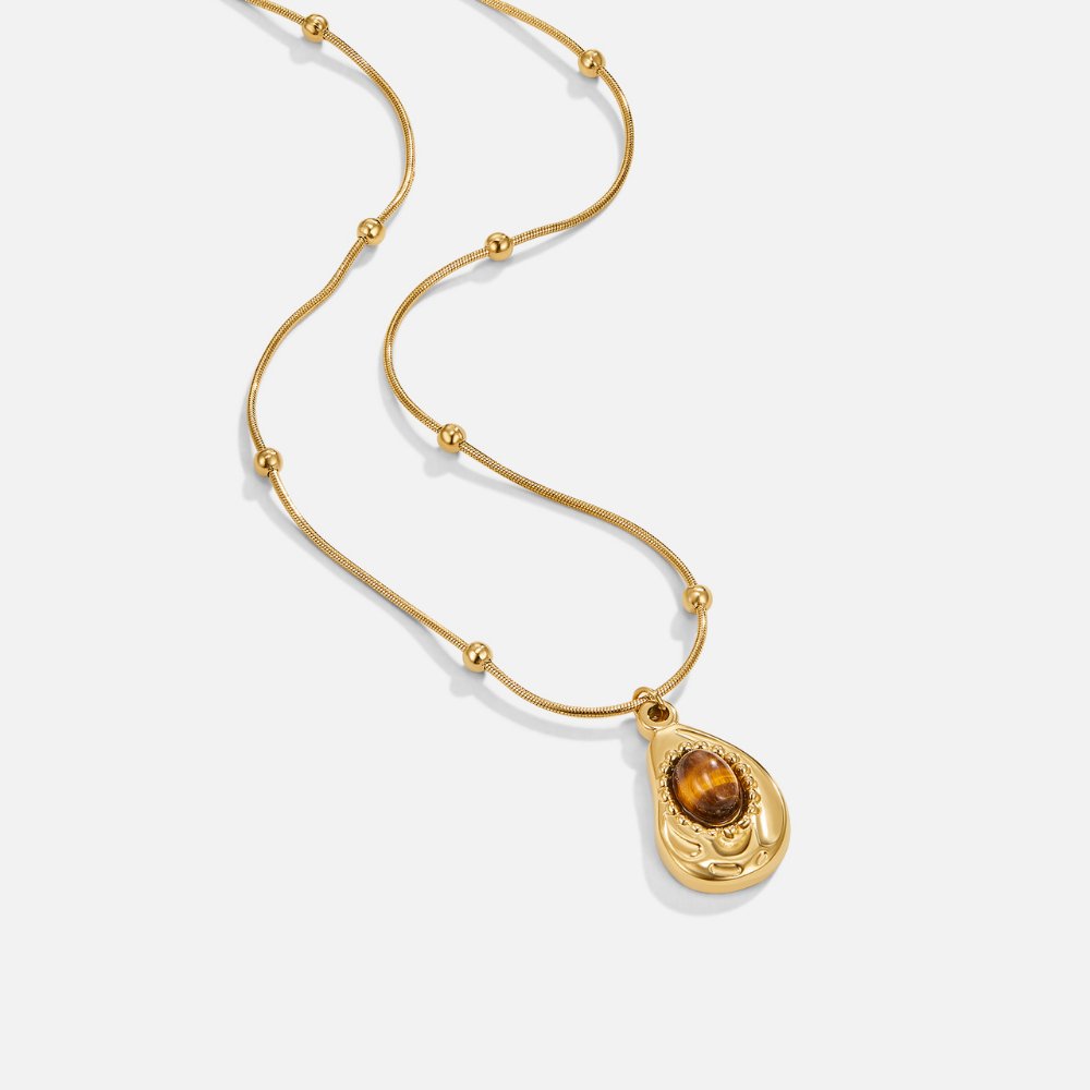 Elegante Gold Halskette mit Tigerauge Stein
